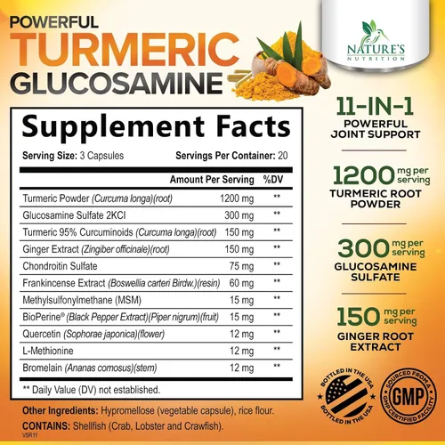 Miniatura 2 de Suplemento de Cúrcuma Curcumina 2000mg - 95% Curcuminoides con Glucosamina, Jengibre y MSM, Pimienta Negra BioPerine para Mejor Absorción, Soporte