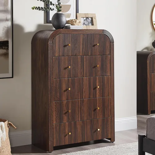 Miniatura 11 de T4TREAM Cómoda acanalada con 3 cajones, cómoda moderna de 32 pulgadas de alto con diseño de perfil curvado grueso, organizador de almacenamiento