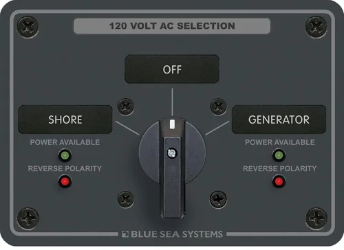 Blue Sea Systems 8367 Panel de interruptores rotativos de CA 30 amperios 2 posiciones + OFF, 2 polos