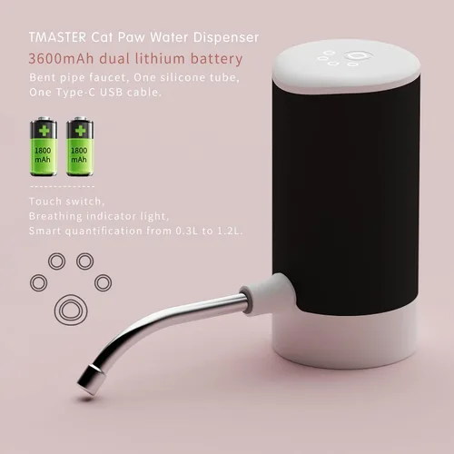 TMASTER Dispensador de agua inteligente de 5 galones tipo C de carga automática Bomba de agua potable Dispensador de agua eléctrico portátil Negro