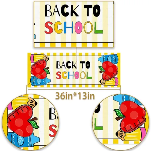 Miniatura 5 de Pudodo Camino de mesa de regreso a clases, primer día de escuela, niños, estudiantes, aula, fiesta, comedor, decoración del hogar (13 x 36 pulgadas)