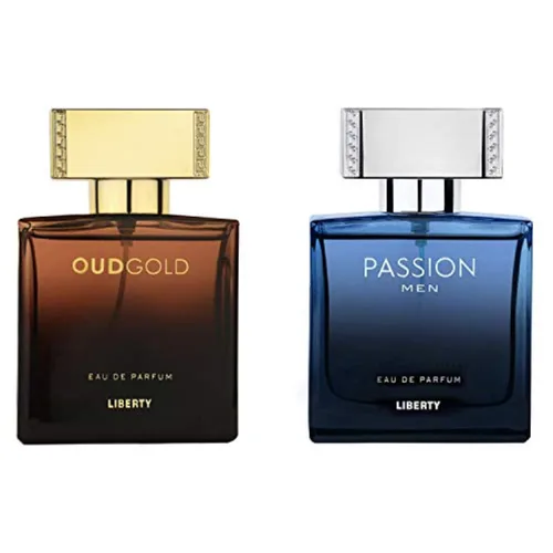 Liberty Set de regalo de perfume de lujo para hombre, Eau De Parfum (EDP), fragancias en aerosol, OudGold y aroma de pasión (1.7 fl oz/1.7 onzas