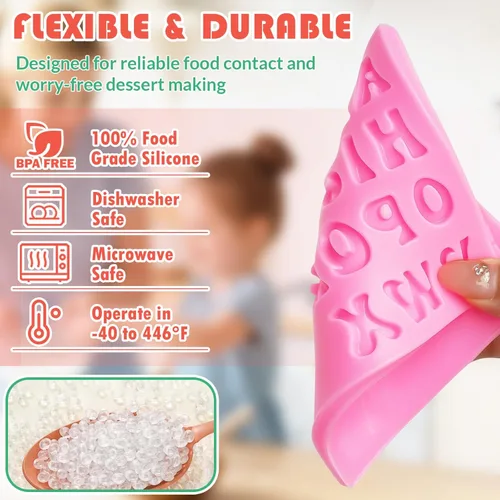Miniatura 3 de HKMTT - Moldes de letras de silicona para fondant de chocolate, tamaño mini para mayúsculas y minúsculas del alfabeto, decoración de números