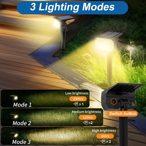 Miniatura 3 de WENATY Focos solares para exteriores, impermeables, IP65, paquete de 2 focos de paisaje con 46 LED, 3 modos de encendido y apagado automático, luces