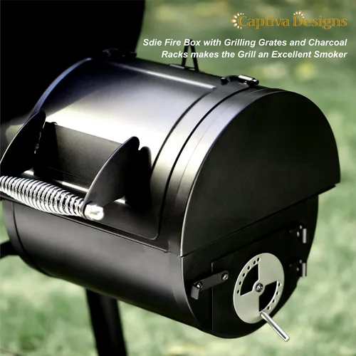 Miniatura 7 de Captiva Designs - Parrilla de carbón con ahumador offset, todo en acero metálico para exteriores, área de cocción de 512 pulgadas cuadradas