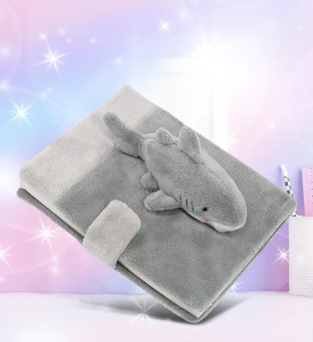 Miniatura 5 de Puzzled DolliBu - Cuaderno de peluche de tiburón para niñas y niños, bonito diario de escritura o diario estacionario con temática oceánica
