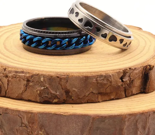 Miniatura 7 de Juego de anillos de acero inoxidable para mujeres y hombres, anillos de ansiedad, luna y estrella, anillo para aliviar la ansiedad y el estrés