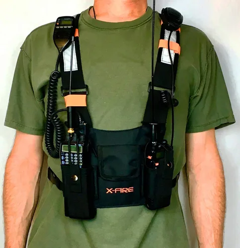 Miniatura 4 de X-FIRE® Arnés de radio portátil dual actualizado para radios bidireccionales con reflector de 9.8 ft. Ahora con bolsillo de radio más grande