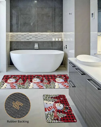Miniatura 5 de Tapete de baño con diseño de muñeco de nieve y copo de nieve para bañera, antideslizante, de secado rápido y absorbente, tierra de diatomeas