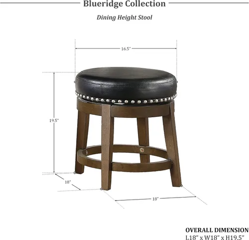 Miniatura 3 de Lexicon Blueridge Taburete giratorio de altura de comedor (juego de 2), 19.5 pulgadas SH, negro