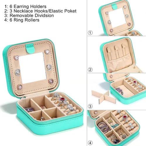 Miniatura 4 de Parima Joyero de viaje, joyero portátil pequeño, organizador de joyas, soporte para joyas, collar, anillo y aretes, caja para mujeres, regalos
