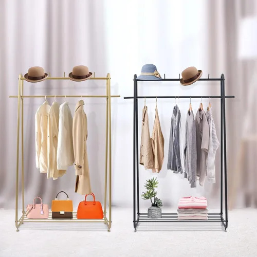 Miniatura 2 de Perchero de ropa resistente para dormitorio, sala de estar, perchero independiente de acero de estilo moderno con estantes, armario, color negro