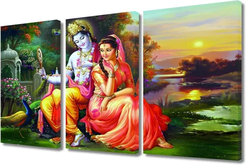 Miniatura 52 de Pintura india hindú Dios Señor Krishna imágenes sobre lienzo, arte de pared de 3 piezas, arte de pared moderno, decoración del hogar para sala