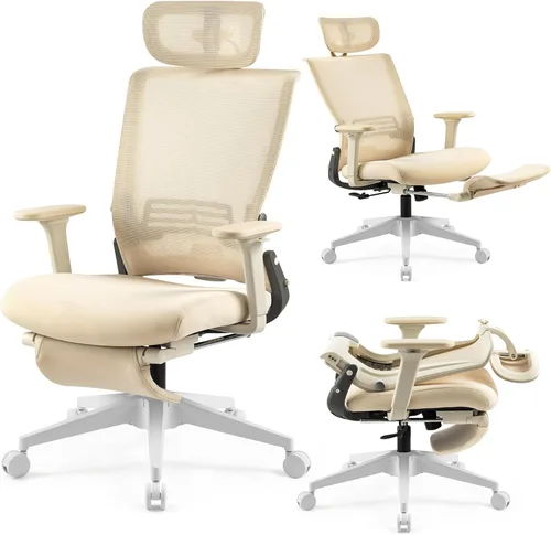 Silla de oficina plegable con reposapiés, silla de oficina ergonómica con soporte lumbar ajustable, reposacabezas, reposabrazos, silla de escritorio