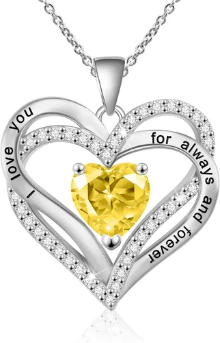 Beauyist Birthstone Necklaces for Women & Girls, Love Heart Pendant Necklace Chains Jewelry Gifts, 5A Zirconia I Love You Necklace, Anniversary