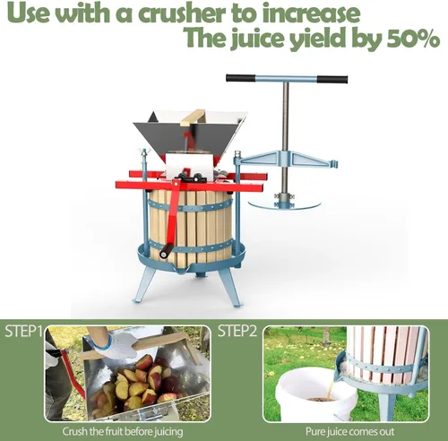 Miniatura 5 de SQUEEZE master Prensa de sidra de vino de frutas, cesta de madera maciza, barra de mango de 3.17 galones/12L-T, más estable, exprimidor tradicional