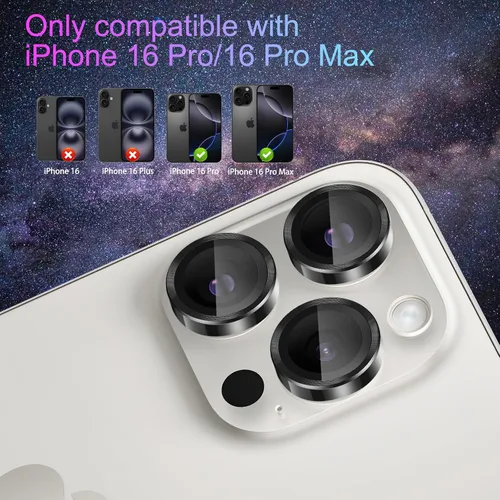 Miniatura 7 de Protector de lente de cámara para iPhone 16 Pro/iPhone 16 Pro Max, protector de lente de anillo de cámara de vidrio templado individual con bandeja