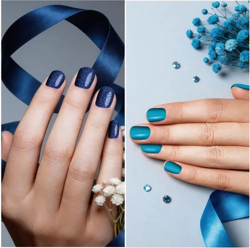 Miniatura 5 de 8 hojas de esmalte de uñas azules para mujer, calcomanías de esmalte de uñas de color sólido con purpurina para pegar en tiras de esmalte de uñas