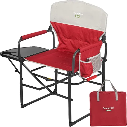 Miniatura 23 de SUNNYFEEL Silla de Director de Camping Extragrande, Sillas de Jardín Plegables Portátiles para Adultos de Servicio Pesado con Mesa Lateral, Bolsillo