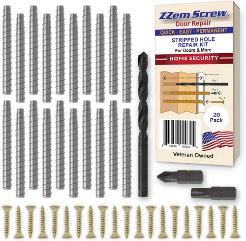 Miniatura 13 de 8-PK - Kit de reparación permanente de bisagras de puerta con tornillos de acero #9x3 - Reparación fácil de agujeros de tornillo dañados - Refuerza