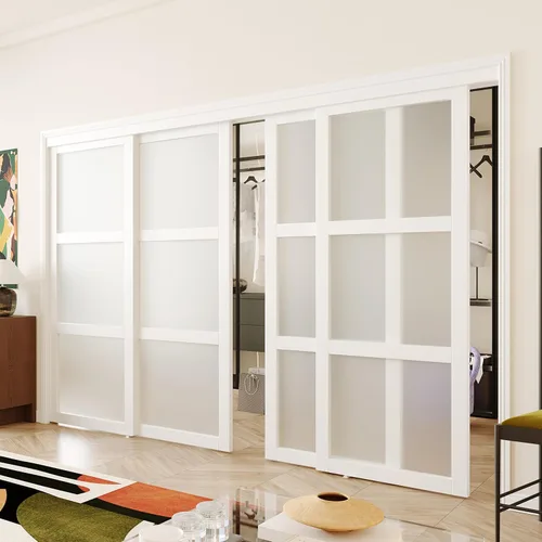 Miniatura 11 de Puerta corredera de armario, puerta corredera de diseño Doble-K, 60"×80" (doble 30"), herrajes incluidos, panel preperforado necesita ensamblar