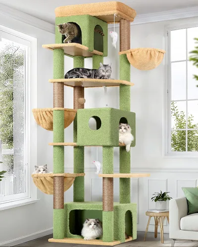 Miniatura 10 de Globlazer Árbol grande para gatos, torre de escalada de varios niveles de 80 pulgadas de alto, condominios para gatos, torre rascador para Gris