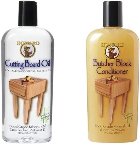 HOWARD Acondicionador de bloque de carnicero y aceite para tabla de cortar, acondicionador y aceite de grado alimenticio, ideal para cuencos y