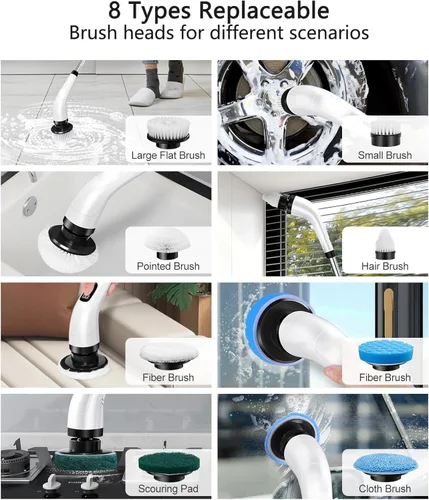 Miniatura 3 de Cabezal de repuesto eléctrico giratorio 8 en 1, cepillo de limpieza para depurador giratorio eléctrico de ANS-8051A/8050, para limpieza doméstica
