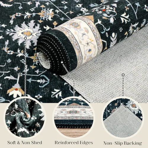 Miniatura 6 de nesrt Alfombra bohemia lavable de 2 x 10 pies, suave, antideslizante, extra larga, alfombra de cocina, color negro, vintage, geométrico, camino