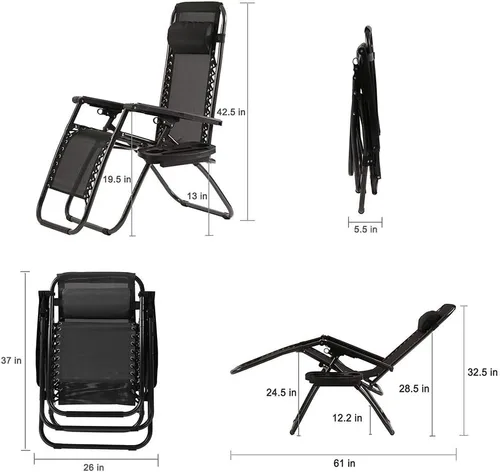 Miniatura 3 de FDW Zero Gravity - Juego de 2 sillas de césped con almohada y soporte para tazas, sillas plegables reclinables ajustables para exteriores, terraza