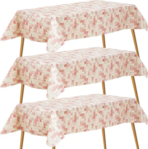 Miniatura 19 de FIFTY FEET Mantel rectangular de 84 x 60 pulgadas, mantel de vinilo con respaldo de franela para mesas rectangulares, impermeable, a prueba