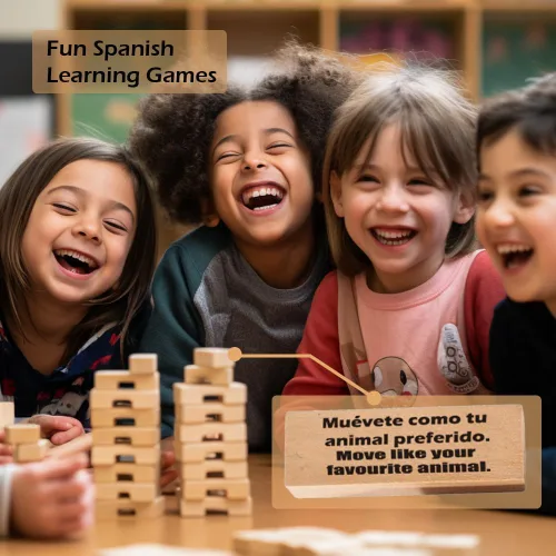 Miniatura 2 de 1step2dream Juego de torre de apilamiento español Juego de bloques bilingües para niños y adultos Perfecto para la familia, aula 54 comandos