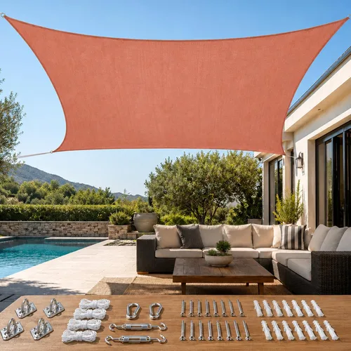 Miniatura 23 de Quictent Toldo rectangular de polietileno de alta densidad de 6.53 oz, 98% de bloqueo UV, para patio, jardín, cubierta comercial con kit de Marrón