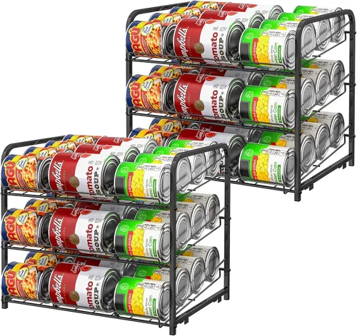 BTY Organizador de latas para despensa apilable, paquete de 2, organizador de almacenamiento de latas, dispensadores de latas, espacio pequeño con