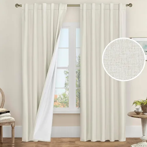 Miniatura 102 de LAMIT Cortinas de lino natural 100 % opacas para ventana, para dormitorio, 45 pulgadas, cortinas térmicas con textura de lino estilo granja