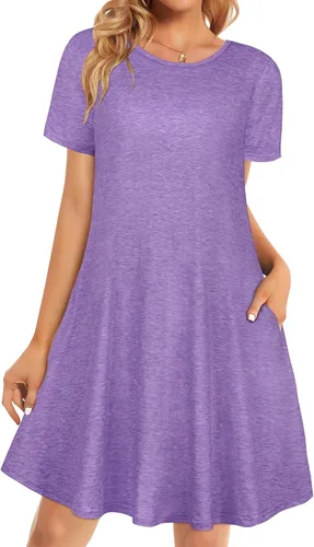 Miniatura 39 de Vestidos de verano para mujer, informales, holgados, estilo camiseta, florales, de manga corta, con vuelo y bolsillos, para la playa