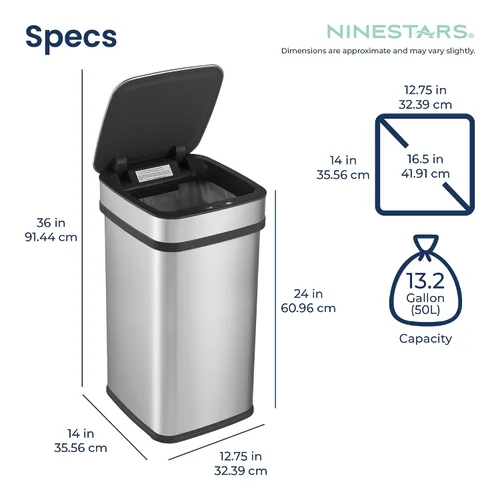 Miniatura 6 de Ninestars Bote de basura inteligente para cocina con neutralización de olores de 13 galones, basurero automático con sensor de movimiento y control
