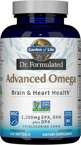 Garden of Life Aceite de pescado omega avanzado formulado por el doctor, 1,290 mg de EPA DHA y DPA en forma de triglicéridos, suplemento de aceite