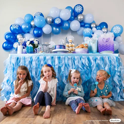 Miniatura 5 de Falda de mesa tutú azul. Falda de mesa de 6 pies con sauces de organza de doble capa para decoraciones bajo el mar, decoración de primer cumpleaños