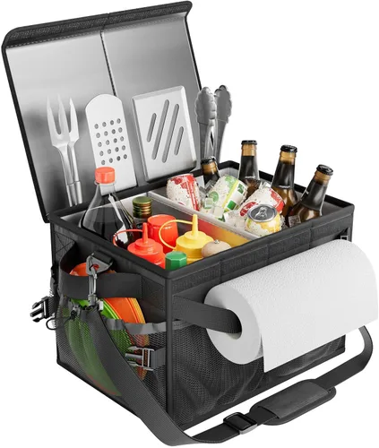 Miniatura 10 de FANGSUN Organizador para Parrilla, Organizador de Barbacoa con Soporte de Toalla de Papel, Organizador de Parrilla para Picnic para Camping al Aire