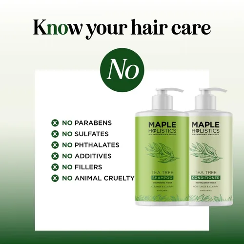 Miniatura 7 de Juego de champú y acondicionador de árbol de té, champú y acondicionador clarificante sin sulfato para el cuidado del cabello graso y el cuero