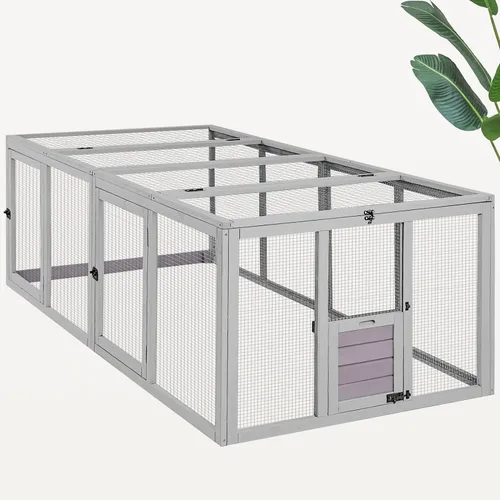 Miniatura 19 de Gallinero grande de metal con cubierta impermeable, jaula para aves de corral para caminar al aire libre con perca de gallo, corralito