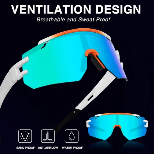 Miniatura 6 de Gafas de sol polarizadas de béisbol para hombres y mujeres, gafas de sol deportivas UV400, softbol, correr, ciclismo, MTB Naranja&Azul