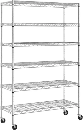 Miniatura 9 de HGS Estantes de metal de 6 capas de alambre sobre ruedas, estante de almacenamiento de metal resistente, estantes de acero NSF de 48 pulgadas