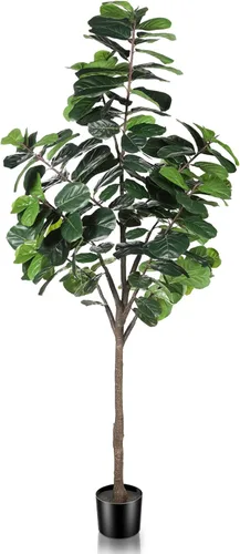 Miniatura 10 de LYERSE Árbol de higuera artificial de hoja de violín, planta de ficus lyrata falsa de 5 pies con 78 hojas de violín decorativas en maceta