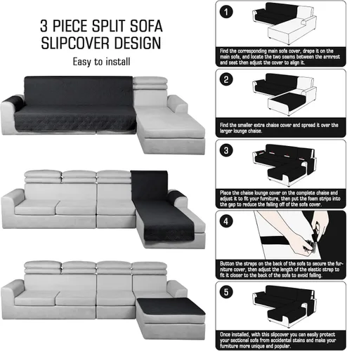 Miniatura 7 de TAOCOCO Fundas de Sofá Seccional 100% Impermeables en Forma de L, Fundas de Sofá de 3 Piezas, Funda de Chaise Lounge para Mascotas y Niños, Fundas