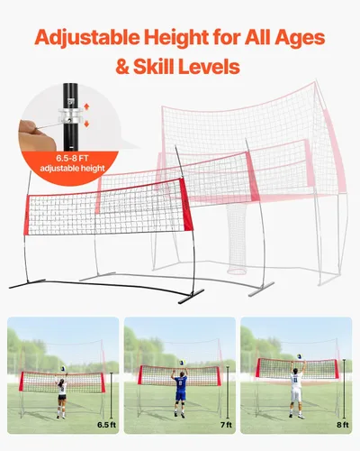 Miniatura 4 de VEVORAdjustable Height Badminton Net Set for Backyard Beach Lawn, Outdoor Portable Volleyball Net with Carrying Bag, 4 Square Quick Assemble Game