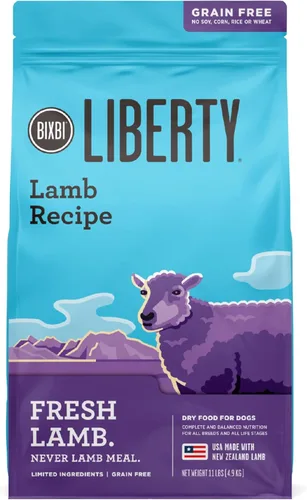 BIXBI Liberty - Alimento seco para perros sin granos, receta de cordero, 11 libras, carne fresca, sin harina de carne, sin rellenos para una fácil