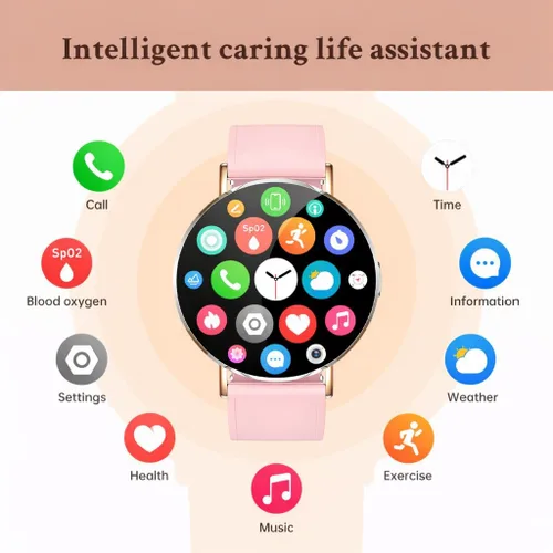 Miniatura 8 de Relojes inteligentes para mujer, pulseras pequeñas, correa de silicona rosa de 1.614 in, reloj inteligente con llamada Bluetooth, pantalla AMOLED