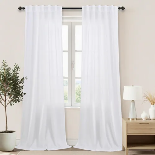 Miniatura 84 de KOUFALL Cortinas de lino azul marino de 84 pulgadas de largo, cortinas transparentes azul oscuro para sala de estar y dormitorio, medianoche